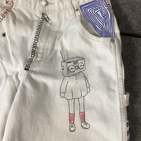 BDG Urban Outfitters High Rise Carpenter Jean Sz 26 Doodle Print Graffiti Ivory - Picture 10 of 16